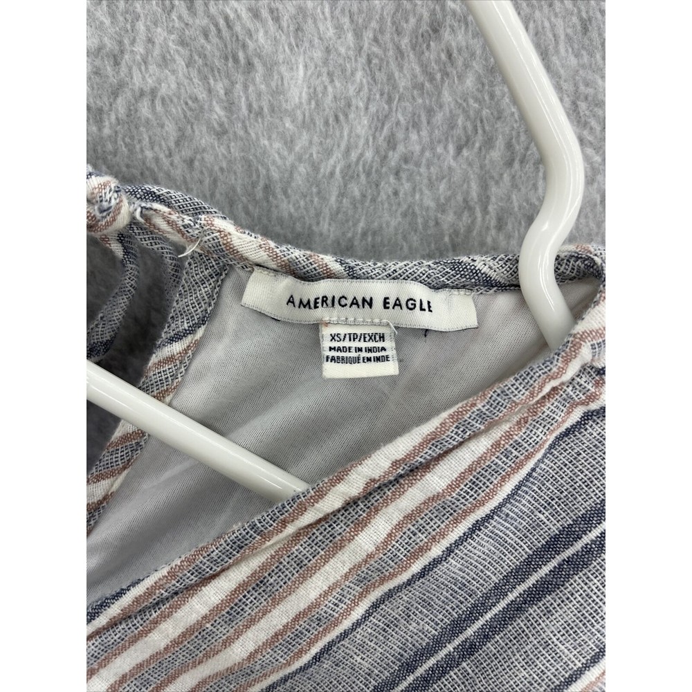 American Eagle Romper Striped Size XS Pockets Short Sleeve Cinch Waist Linen - Picture 3 of 12